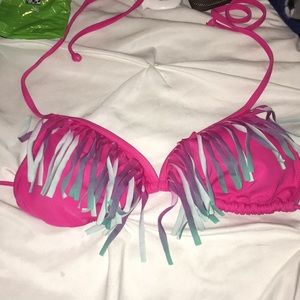 Pink fringe bathing suit top